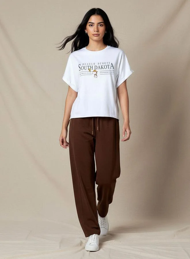 اس بي كاركترز T-shirt with Peanuts Embroidery and Turn-Up Sleeves